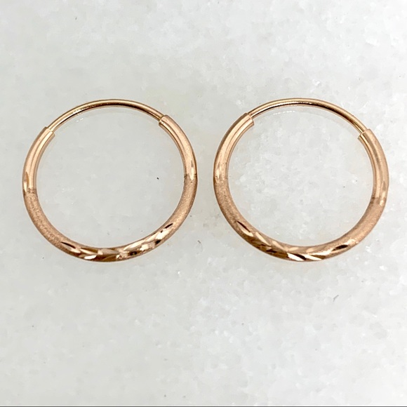 Jewelry - 14K Rose Gold 14mm Diamond Cut Hoop Earrings
